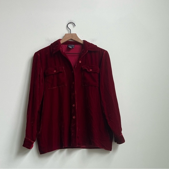 Boston Proper Velvet Shirt Button Down Western Silk Size XS Vintage Y2K Romantic - Picture 2 of 9